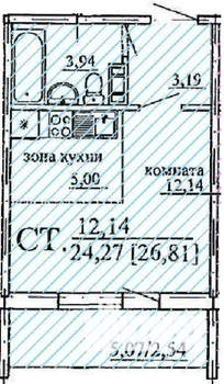 Студия квартира, строящийся дом, 27м2, 1/10 этаж