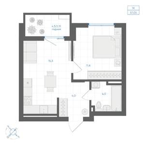 1-к квартира, вторичка, 37м2, 5/18 этаж