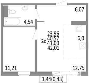 2-к квартира, строящийся дом, 41м2, 10/10 этаж