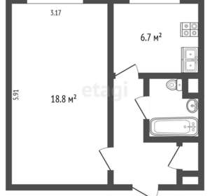 1-к квартира, вторичка, 32м2, 2/9 этаж