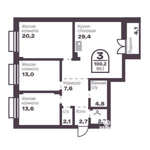 3-к квартира, вторичка, 96м2, 6/24 этаж