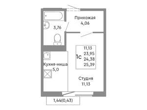 Студия квартира, строящийся дом, 24м2, 10/10 этаж