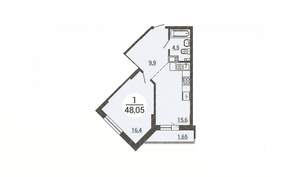 1-к квартира, вторичка, 48м2, 2/25 этаж