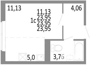 Студия квартира, строящийся дом, 24м2, 2/10 этаж