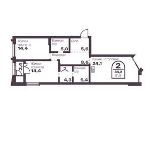 2-к квартира, вторичка, 82м2, 2/8 этаж