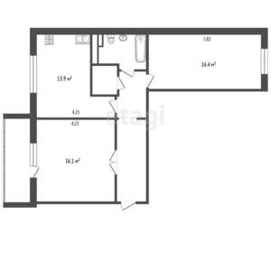 2-к квартира, вторичка, 64м2, 2/10 этаж