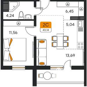 1-к квартира, вторичка, 43м2, 4/10 этаж