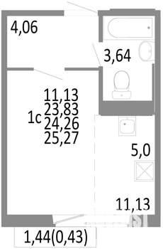1-к квартира, строящийся дом, 24м2, 6/10 этаж