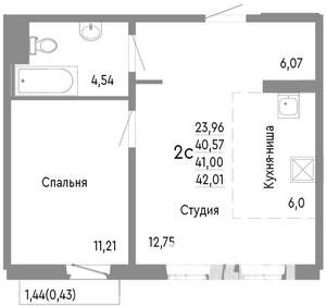 2-к квартира, строящийся дом, 41м2, 7/10 этаж