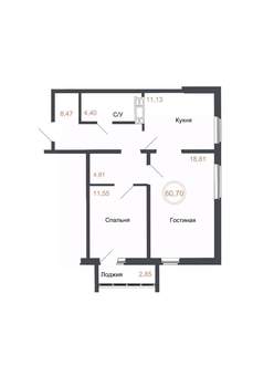 2-к квартира, вторичка, 61м2, 13/16 этаж