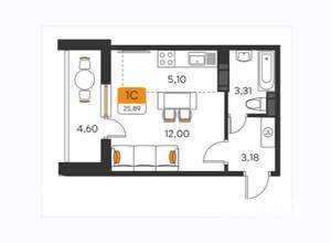 Студия квартира, вторичка, 26м2, 4/17 этаж