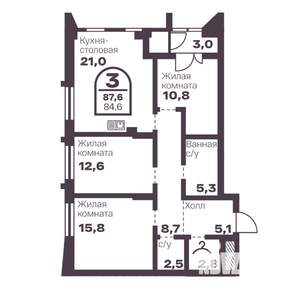 3-к квартира, вторичка, 85м2, 14/24 этаж