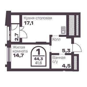 1-к квартира, вторичка, 42м2, 2/24 этаж