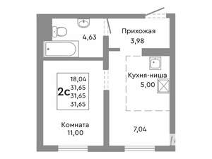 2-к квартира, строящийся дом, 32м2, 1/10 этаж