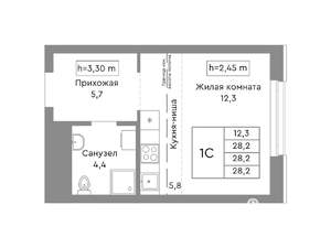 Студия квартира, строящийся дом, 28м2, 15/29 этаж