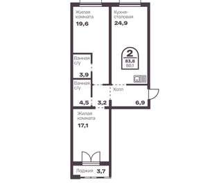 2-к квартира, вторичка, 80м2, 10/8 этаж