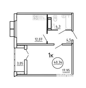 1-к квартира, строящийся дом, 40м2, 8/16 этаж
